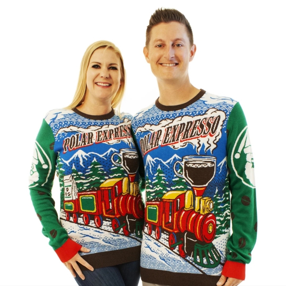 Polar Expresso Train Design Ugly Christmas Sweater Unisex Size Large